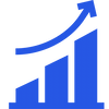 Stylised blue bar chart icon with an upward‑pointing arrow indicating business growth and marketing performance improvement.